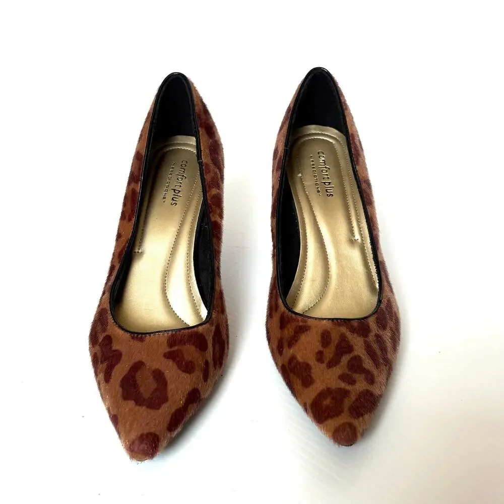 Faux Fur Leopard Spots Animal Pumps Comfort Plus Predictions Heels Women's 8.5